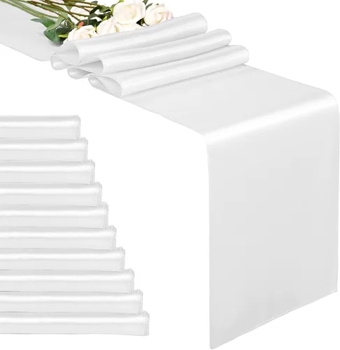 Vista 18 de Paquete de 20 caminos de mesa dorados de satén de 12 x 108 pulgadas de largo para bodas, decoraciones para fiestas de cumpleaños, banquetes