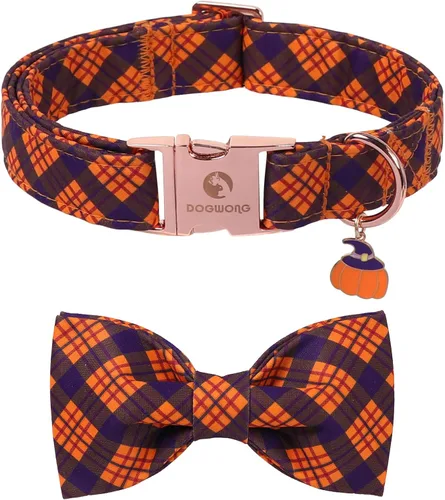 Vista 77 de DOGWONG Collar de otoño para perro con lazo, collar de moño para perro de Acción de Gracias, collar ajustable de algodón de otoño con hoja de arce