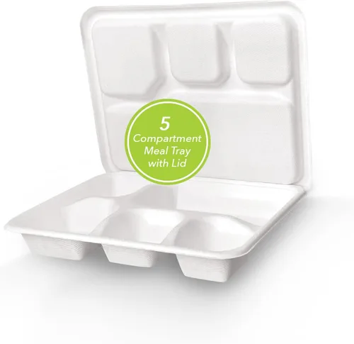 Vista 18 de three leaf platos redondos de bagazo de 10 pulgadas con 3 compartimentos, 25 unidades. Platos de bagazo desechables, 100 % biodegradables