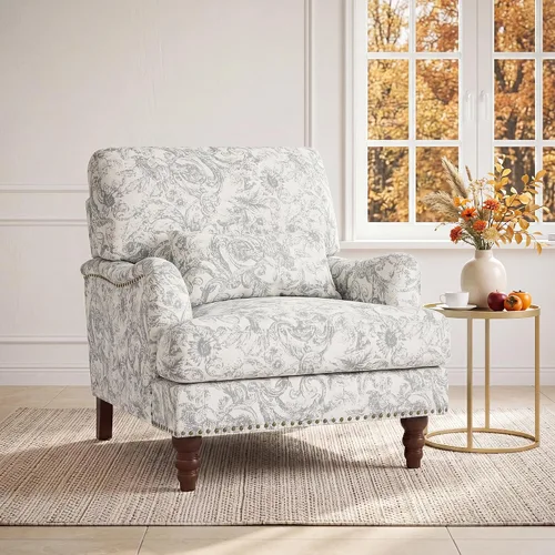 Vista 21 de Mid-Century - Silla decorativa moderna con almohada lumbar, color gris Chenille Gris Claro