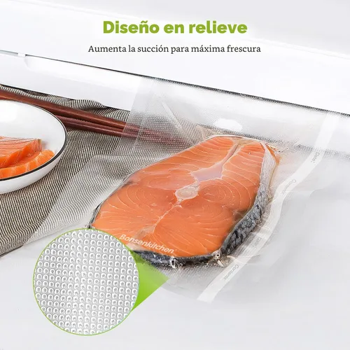 Vista 2 de Bonsenkitchen Bolsas Selladoras al Vacío, Rollos de 8" x 50' Paquete de 2 para Almacenamiento de Alimentos, Sin BPA, Resistente, Rollo de Alimentos