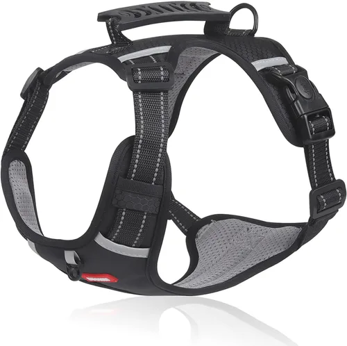 Vista 9 de Arnés para perros medianos y grandes, chaleco de servicio antitirones con asa, collar para perros pequeños y grandes, con cuello y pecho ajustables