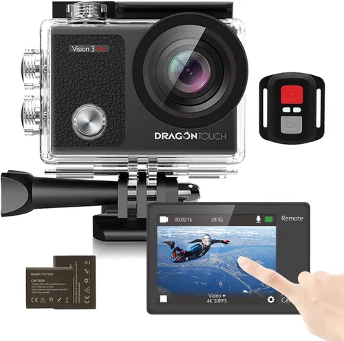 Vista 8 de Dragon Touch 4K30FPS Action Camera Vision 3 20MP 100FT Cámara de Acción Impermeable Subacuática con Control Remoto 170° Gran Angular WiFi Cámara