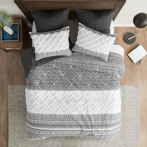 Vista 4 de INK+IVY - Juego de edredón King, con diseño chic de chenilla con chevron y tufting, edredones boho, para todas las estaciones, edredón ligero