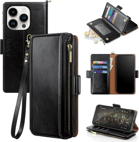 Vista 18 de Antsturdy Compatible con iPhone 15 Pro Max Funda Cartera para Mujeres【Bloqueo RFID】Funda de Teléfono Cruzada de Cuero PU con Cremallera y Correa