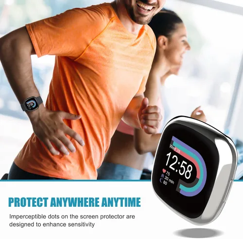 Vista 6 de Protector de pantalla compatible con Fitbit Sense 2/Versa 4 Carcasa, Carcasa de TPU suave plateada, Protector de pantalla protectivo integral