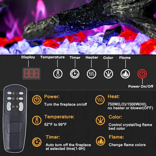 Vista 2 de Insertos de chimenea eléctrica de 48 pulgadas, chimenea eléctrica empotrada y de pared, chimenea lineal con termostato, pantalla táctil y control