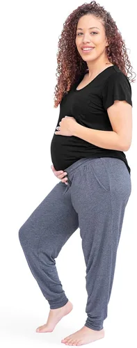 Vista 5 de Kindred Bravely Everyday Maternity Joggers gris jaspeado grande y Emmaline - Bata de maternidad y lactancia gris LXL