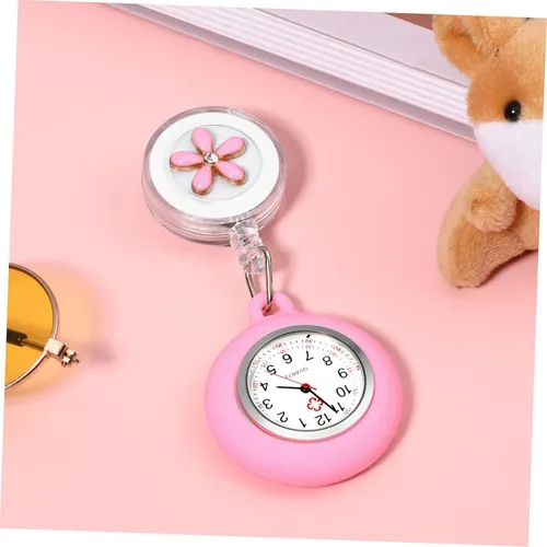 Vista 6 de Reloj de solapa para enfermera - Reloj retráctil con clip con bonito diseño de flores para médicos