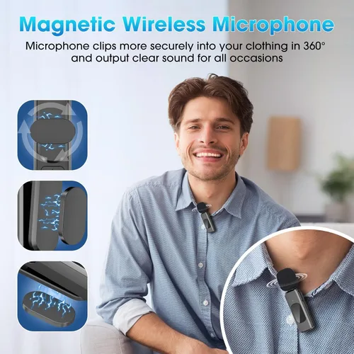 Vista 4 de NICHOM Micrófono inalámbrico lavalier 3 en 1 para iPhone/iPad/Android/PC/Cámara, micrófono mini con reducción de ruido, micrófono mini para video