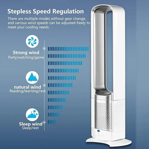 Vista 4 de Ventilador sin aspas para dormitorio, ventilador de torre que sopla aire frío, ventilador de torre de enfriamiento silencioso con control remoto, 3