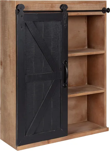 Vista 10 de Kate and Laurel Cates - Armario decorativo de madera con puerta corredera estilo granero, gris rústico