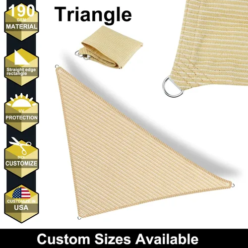 Vista 2 de Toldo triangular de 5 x 5 x 5 pies con borde recto, color beige, toldo triangular para exteriores, cubierta de pérgola con bloqueo UV, personalizable