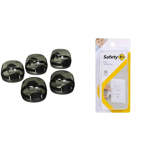 Vista 2 de Safety 1st Juego de 5 fundas para pomos de estufa a prueba de niños y fundas para pomos de puerta con agarre para padres, gris/carbón (paquete de 4)