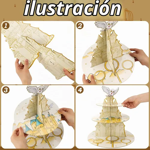 Vista 3 de Soporte mágico para cupcakes de 3 niveles, soporte de mago de cumpleaños y fiesta de Halloween, regalo para amantes de la magia