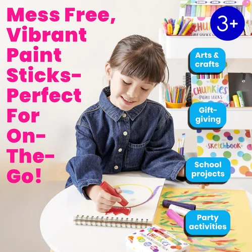 Vista 2 de Ooly Chunkies - 6 barras de pintura sin desorden para niños, palitos de pintura de témpera de colores seguros para niños, sin ensuciar, suministros