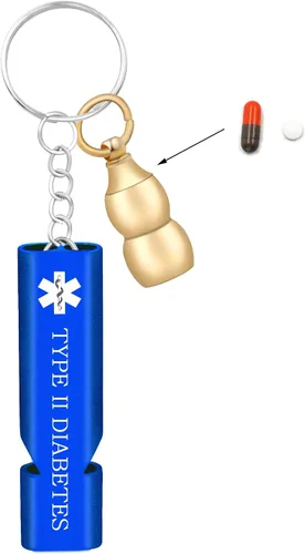 Vista 12 de Llavero médico de emergencia con silbato de seguridad fuerte y pastillero, herramienta de alerta EDC para personas mayores, adultos, uso al aire