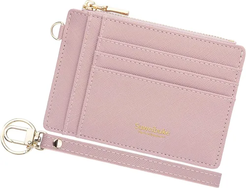 Vista 18 de Cartera delgada para mujer con bloqueo RFID para tarjetas de crédito, porta tarjetas tipo pulsera con cremallera para identificación, cartera