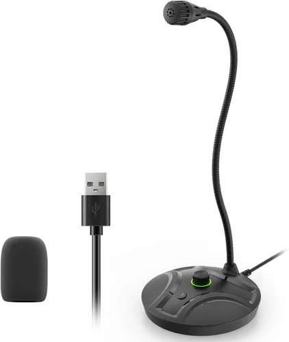 Vista 8 de Micrófono USB para computadora Plug & Play, cuello de cisne flexible y botón de silencio LED, micrófono de escritorio para juegos, YouTube