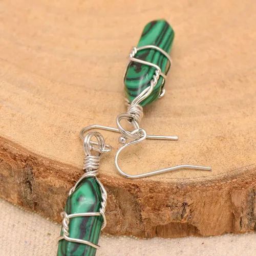 Vista 36 de Pendientes de cristal de punta envuelta en alambre de piedra pulida para mujer Reiki Energy Healing