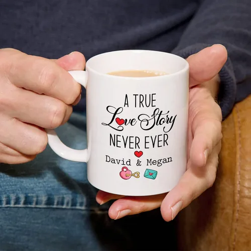 Vista 3 de A True Love Story Never Ever Taza, regalos de boda, regalos de pareja con foto personalizada para él y ella, taza de café con imagen de pareja, taza