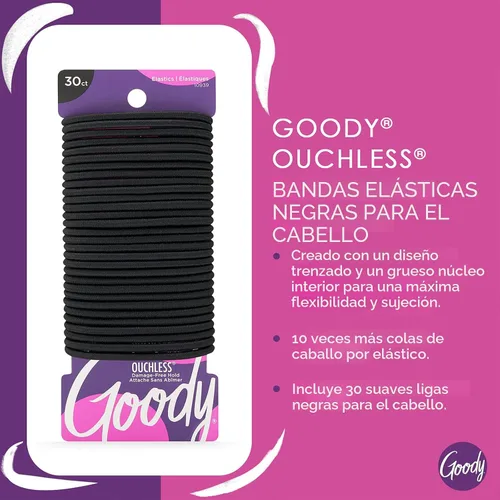 Vista 2 de Goody Ouchless - Lazos elásticos para el cabello, 30 unidades, color negro