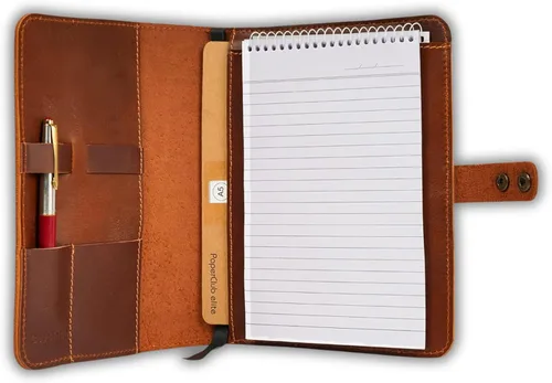 Vista 11 de Funda de cuero rústico para cuaderno de esteno en espiral de 6 x 9 pulgadas, cubierta Cahier recargable hecha a mano, organizador de cuero