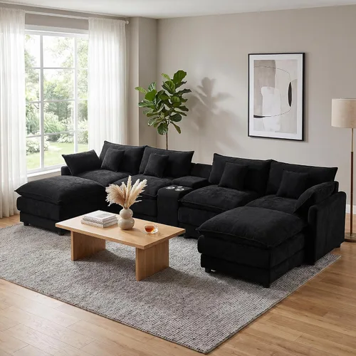 Vista 26 de Sofá modular en forma de U de 143 pulgadas para sala de estar, sofá modular de gran tamaño, sofás seccionales modernos, asiento profundo de pana