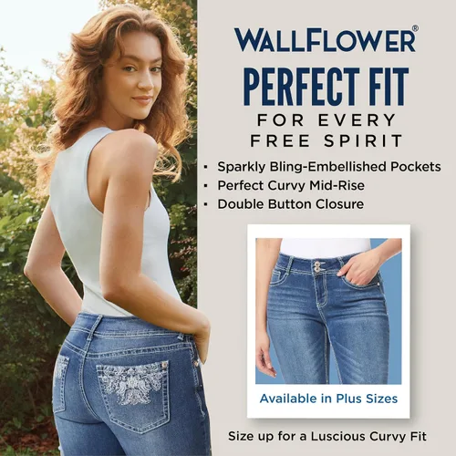 Vista 5 de WallFlower Luscious Curvy 23.5" Crop Mid-Rise Bling Insta Stretch Juniors (estándar y Plus)