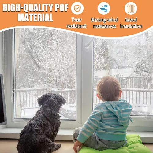 Vista 5 de Kit de aislamiento de ventana de 62×236 pulgadas para invierno - Endurecer plástico para 5 ventanas interiores para invierno, película retráctil