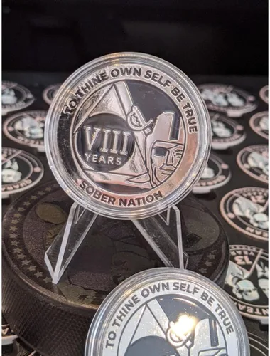 Vista 6 de MYRECOVERYSTORE Silver and Black Pirate Alcohólicos Anónimos AA Chip w/Moneda Cápsula AA Medallón Anual 1-50 años