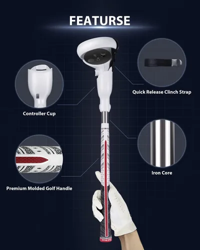 Vista 2 de Amavasion VR Golf Club Handle Accessories Compatible with Meta Oculus Quest 2 Enhance Immersive VR Game Experience Whitered