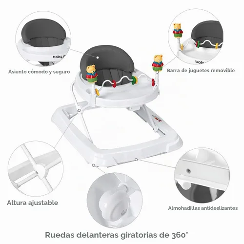 Vista 3 de Andador de bebé con ruedas para niños y niñas Gris