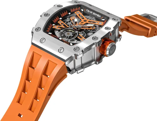 Vista 3 de TSAR BOMBA Relojes automáticos mecánicos japoneses con correa de reloj de silicona de 0866in reloj de pulsera de lujo Tonneau impermeable 5ATM reloj