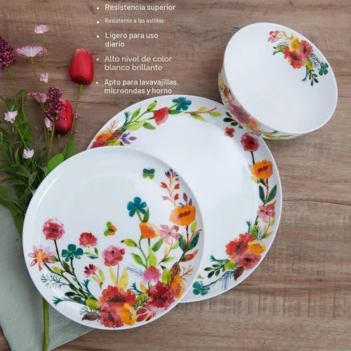 Vista 5 de Mikasa Karina Bone China - Juego de vajilla ligera de 12 piezas, resistente a las astillas, servicio para 4 personas