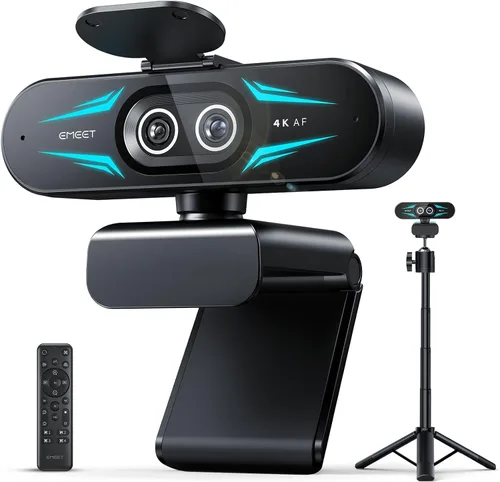 Vista 12 de EMEET C60E Cámara web de 4K de doble cámara para transmisión, cámaras de gran angular y telefoto, zoom híbrido máximo de 11X