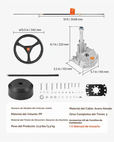 Vista 7 de Kit de Sistema de Dirección para Barco VEVOR