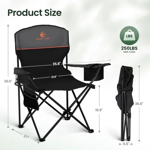 Vista 3 de HIGH POINT SPORTS Paquete de 2 Sillas de Camping Portátiles para Adultos, Silla de Campamento Plegable para Exteriores Sillas de Jardín Ligeras