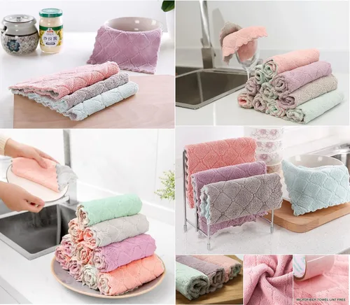 Vista 4 de Paquete de 12 paños de limpieza de cocina, paños de cocina súper absorbentes, paños de cocina de terciopelo coral de microfibra premium, trapos