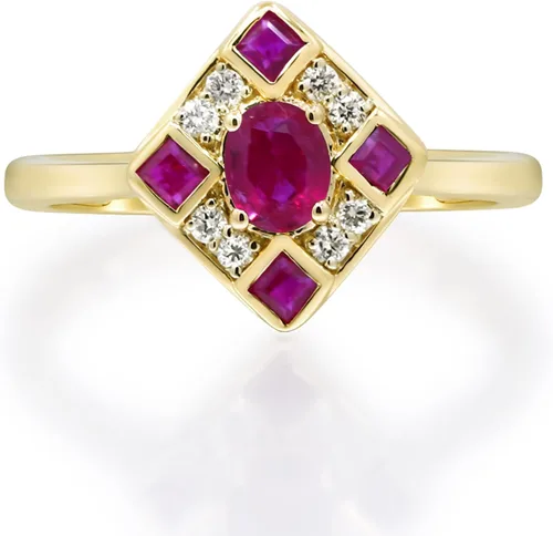 Vista 3 de Gin & Grace Anillo de rubí genuino Mozambique de oro amarillo de 10 quilates con diamantes para mujer Joyas hechas a mano con forma de rubí