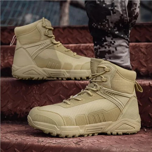 Vista 3 de Botas de senderismo ligeras para hombre, botas de caza, botas de trabajo, botas tácticas militares, botas de combate para motocicleta