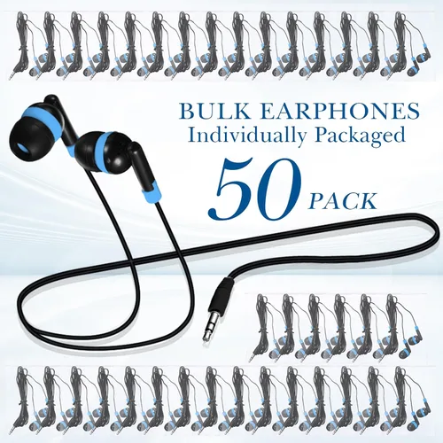 Vista 2 de Kanayu Paquete de 50 auriculares con cable a granel para aula, auriculares básicos con cable para estudiantes, sin micrófono, con conector de 0.138
