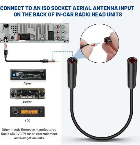 Vista 3 de Anina Adaptador de antena de radio de coche hembra a hembra Conector aéreo universal Cable de extensión de antena de radio