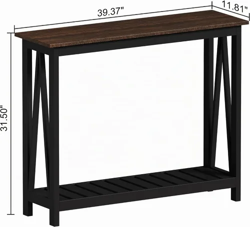 Vista 2 de ChooChoo Mesa de Consola para Entrada, Mesas de Sofá para Sala de Estar Estilo Granja, Mesa Estrecha para Pasillo y Vestíbulo con Estante, Negro