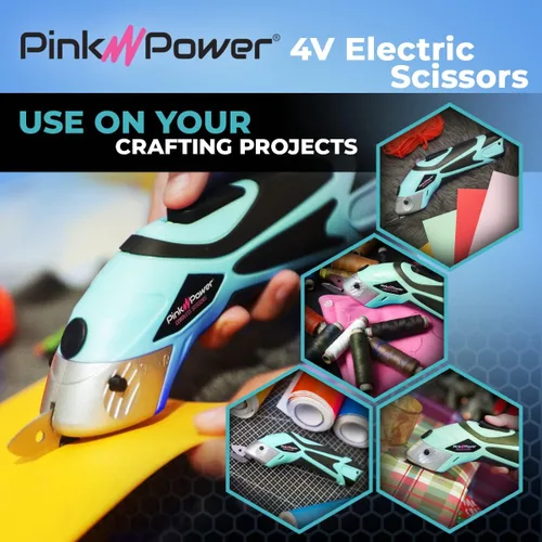 Vista 4 de Pink Power - Tijeras eléctricas de tela para manualidades, costura, cartón, alfombra y scrapbooking - Herramienta de corte de alta resistencia