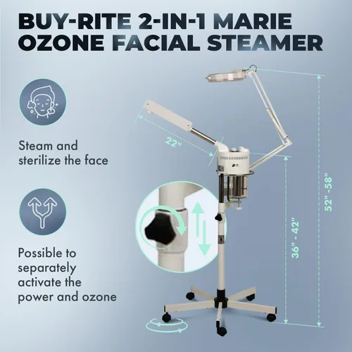 Vista 2 de Buy-Rite - Vaporizador facial Marie Ozone 2 en 1, lámpara de aumento de 5 dioptrías, altura totalmente ajustable, giro de 360 pies, temporizador