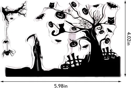 Vista 2 de Hying Sellos transparentes de fondo de Halloween para hacer tarjetas, murciélagos de la muerte, calabaza, araña, sellos de goma transparente