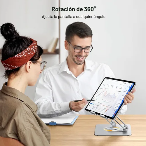 Vista 5 de UGREEN Soporte para tablet para escritorio con base giratoria de 360°, soporte de doble varilla de aluminio, accesorios de oficina en casa