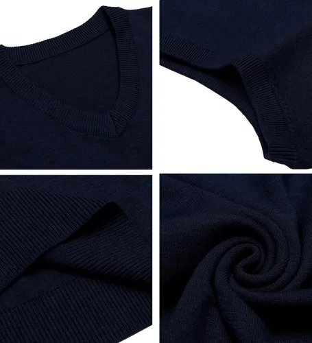 Vista 20 de Amussiar Suéter casual para hombre, chaleco con cuello en V, ajustado, sin mangas, suéter de punto