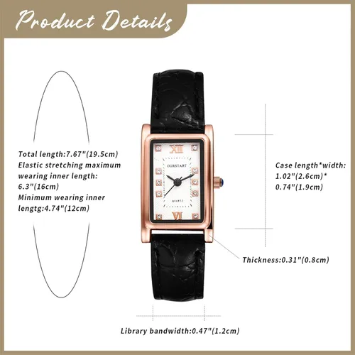 Vista 7 de Avaner Reloj cuadrado de cuero para pareja reloj de pulsera rectangular de cuarzo analógico vintage para hombres y mujeres